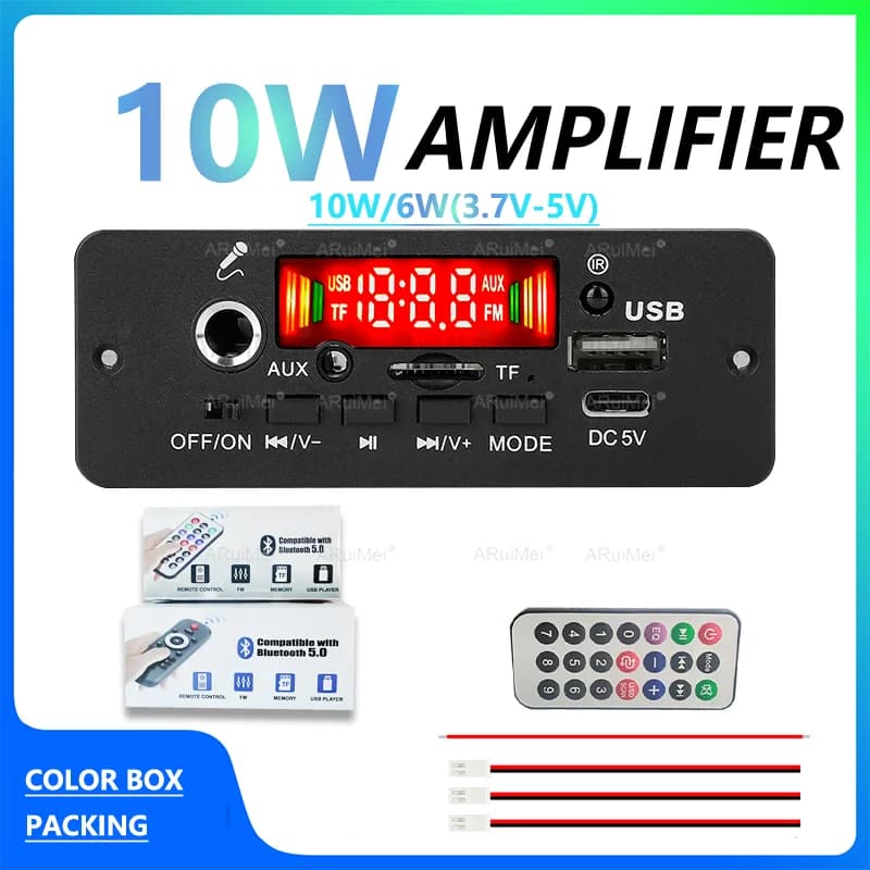 DC 5V 10W Bluetooth 5.0 Stereo DIY Car MP3 Player Decoder Board 2*5W Amplifier Wireless FM Radio Module TF USB Handsfree Call