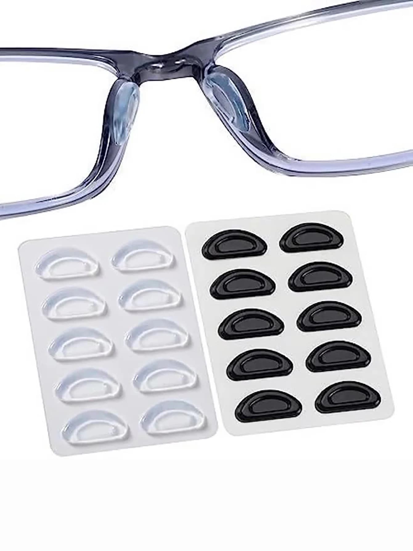 5 pairs of anti-slip noses for glasses, soft silicone stickers, glasses with plastic frame, sunglasses (black/white)