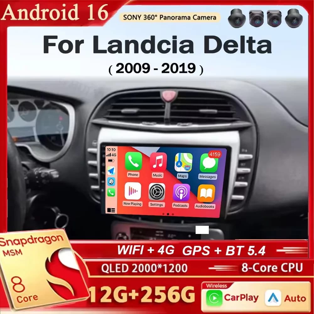 Per Landcia Delta 2009 - 2019 Autoradio Carplay Auto Multimedia Stereo Video Player Navigazione GPS WIFI 4G RDS BT