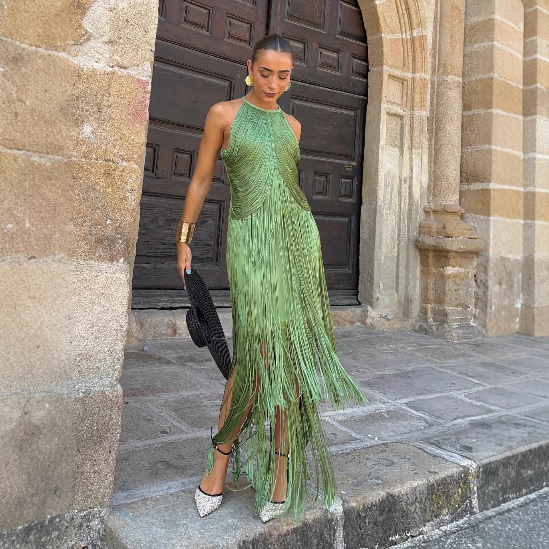 Elegant Halter Tassel Long Dress Women Fashion Hight Wasit Slim Neck Hollow Solid Dress Cocktail Robe Sexy Fashion New 2026