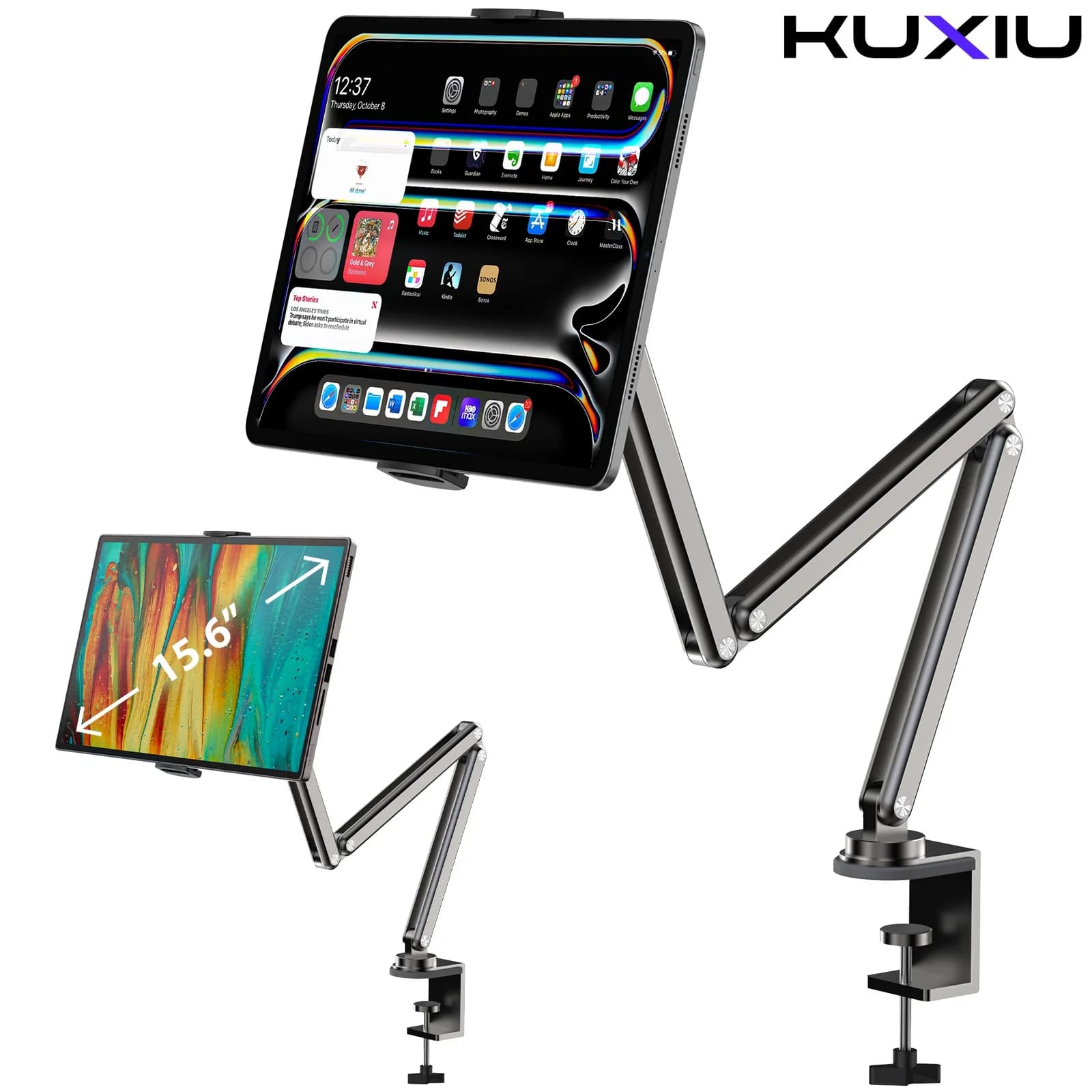 Aluminum Alloy Tablet Support KUXIU, Adjustable Arm Support for Portable Monitor 7-15.6 '' for iPad 10/9th, iPad 13/12.9/11 ''Series