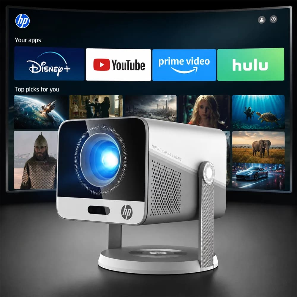 HP Official Authorized Projector 1080P Full HD Home Cinema Portable Mini Video Beamer 4K Support WiFi Wireless Phone Screen Mirroring for Bedroom Living Room Office