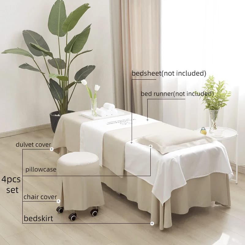 Customized Logo 4pcs Luxury Beauty Salon Bedding Sets Massage Spa Bed Sheets Stoolcover Pillowcase Duvet Cover Sets High Quality