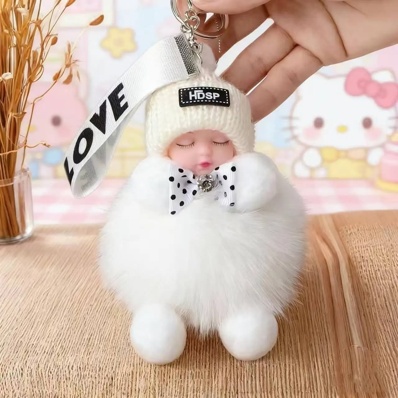 New Keyring with Rabbit Shape Pendant in Plush, Soft Ornament for Bags and Keys