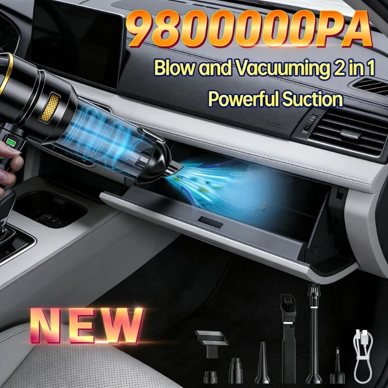 Aspirapolvere per Auto con Lampada LED, Potente Mini Aspiratore Portatile Senza Fili 98000PA per Elettrodomestici, Soffiatore Manuale, Pulitore per Auto