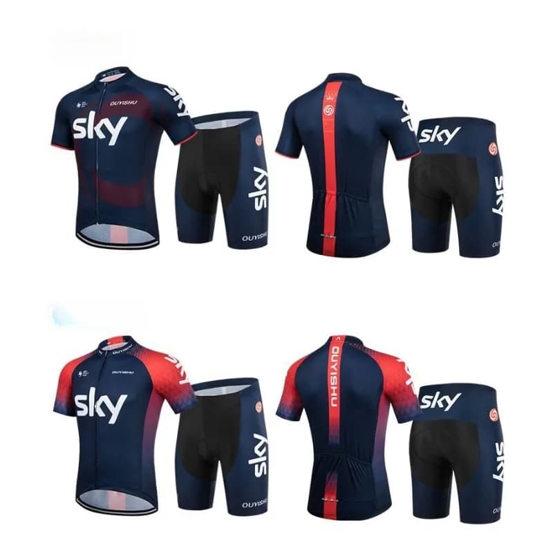 Set di abbigliamento da ciclismo a maniche corte traspirante e ad asciugatura rapida con pantaloncini con bretelle per bici da strada e mountain bike.