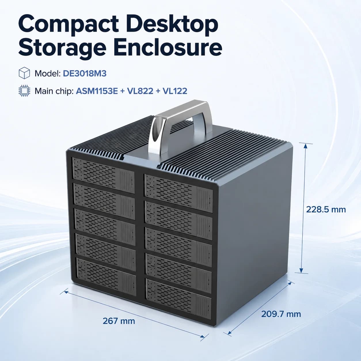 10-Bay SATA RAID Enclosure USB 3.2 Gen2 10Gbps HDD Array Cabinet Fan Cooling for NAS Server Data Storage Backup