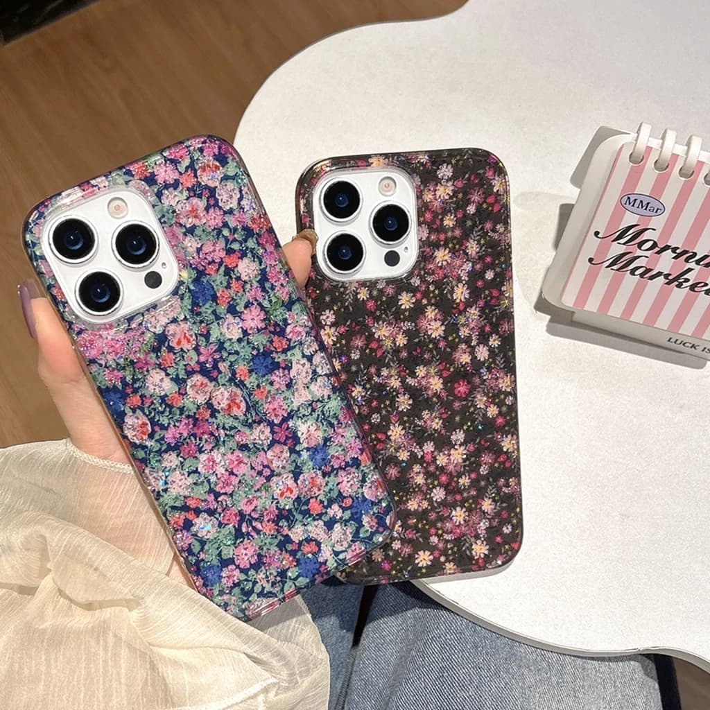 Retro pittura a olio glitter colorati piccoli fiori custodia protettiva antiurto per iPhone 17 16 15 14 13 Pro Max Air