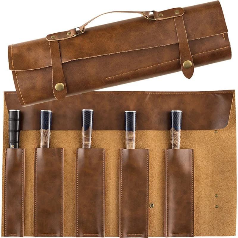Borsa per coltelli da cuoco in pelle borsa arrotolabile 5 Slot custodia per il trasporto della scuola di cucina all'aperto durevole tasca per la conservazione dei coltelli da cucina professionale