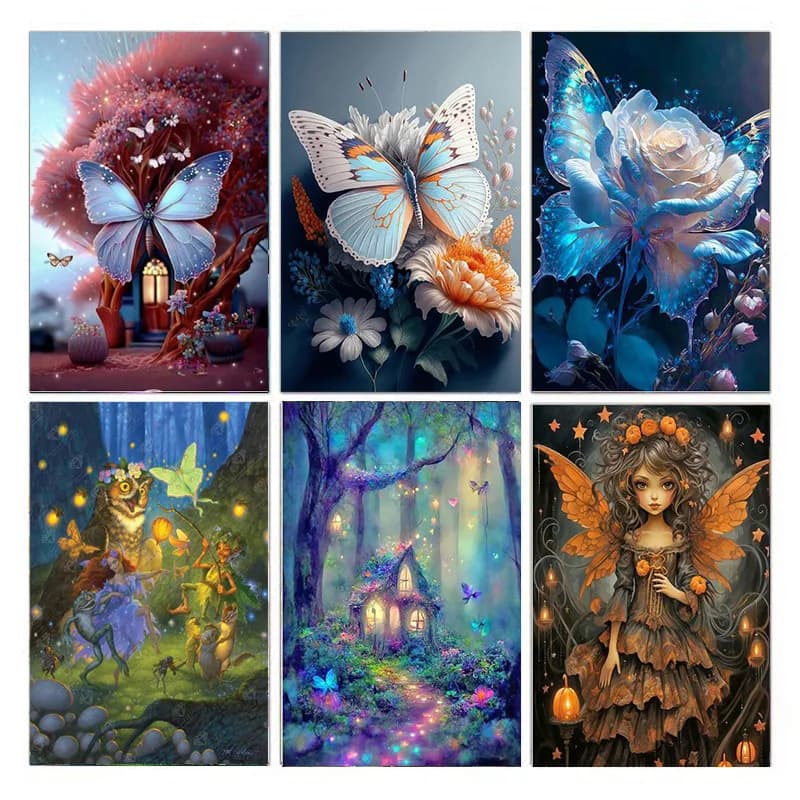 AB DIY 5D Diamond Painting Kit: Cartoon Butterfly and Flower Theme Patterns, a diamond painting kit suitable for beginners.