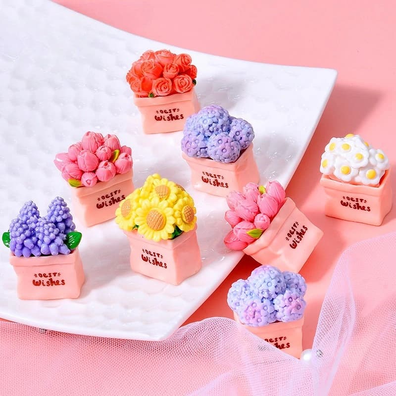Mini vaso da fiori pianta girasole rosa resina fai da te desktop auto piccole miniature ornamenti crema colla accessori decorazione decorazione