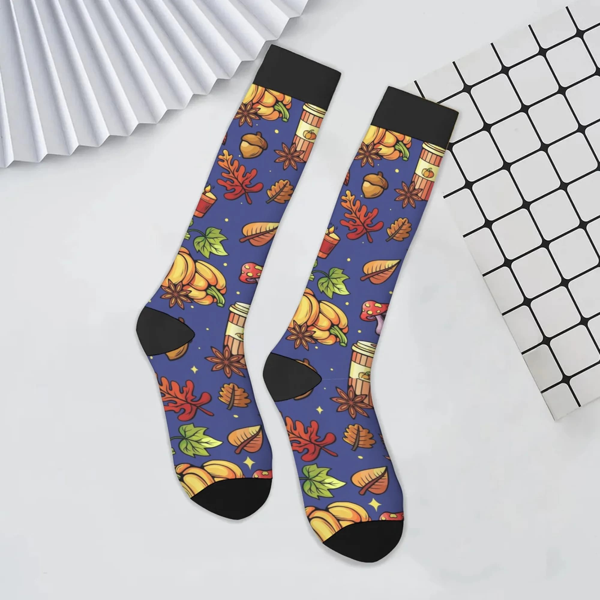 Autunno raccolto zucca ghianda candela stampe calzini a compressione unisex calzini da calcio calzini alti al ginocchio a tubo lungo antiscivolo