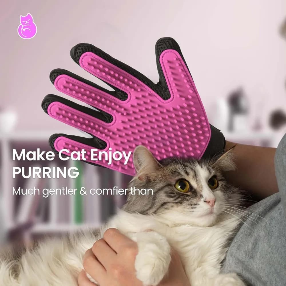 Silicone Toiletry Gloves for Pets – 255 Tips Hair Removal Gloves for Dogs and Cats, Works Like Bath Brush, Pink
