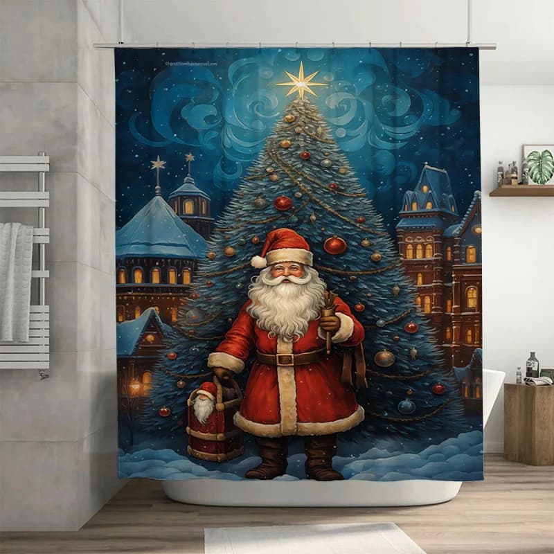 Tuniu Festivo Babbo Natale Decorazioni per il bagno Tenda da doccia Vacanze di Natale Divertimento Stampa Decorazioni per la casa impermeabili Idea regalo Carino Natale Vi