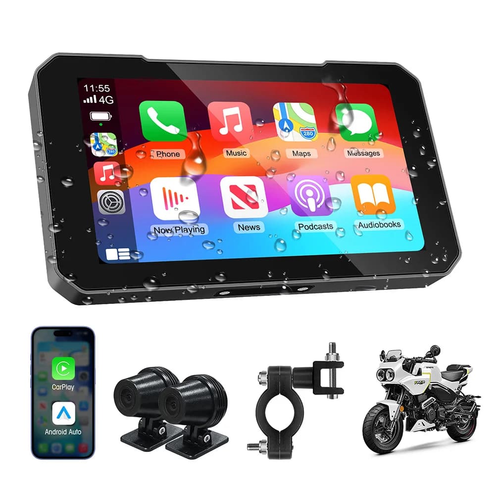 YF93 Adatto per schermo intelligente di navigazione CarPlay per moto portatile da 5 pollici, supporta Moto Android Auto