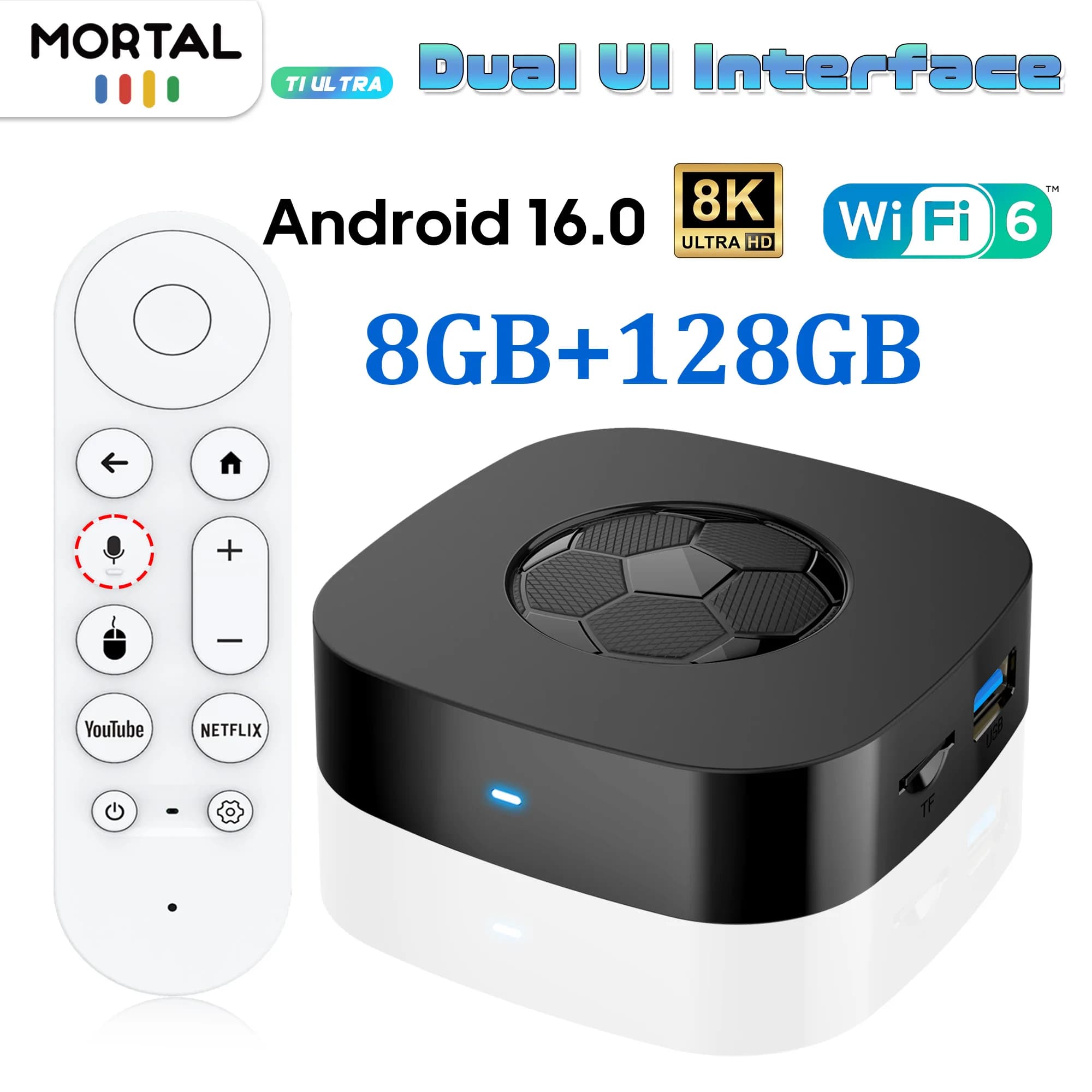 New T1 Ultra TV Box 2026 with Dual User Interface, 8K Ultra HD, Android 16, 8GB 128GB, WIFI 6, Assistant, Smart Multimedia Reader for Streaming