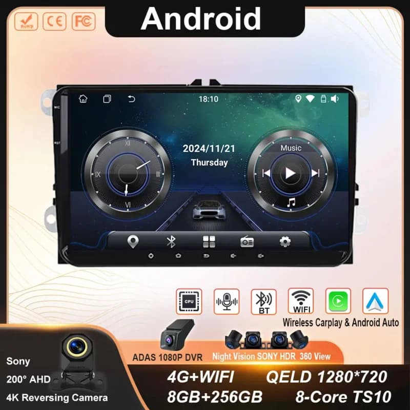 For Volkswagen VW Caddy 2011 2012 2013 2014 2015 2016 2017 2018 Android Car Video Navigation Auto Radio Multimedia Player QLED