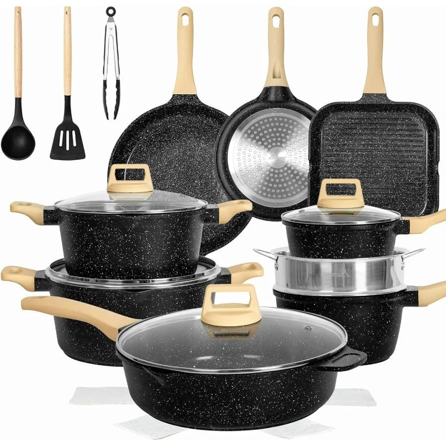 Set of pots and pans of 23 non-stick pieces, set of cooking pots with saucepans, frying and pots, safe for oven and agnostic stove not for