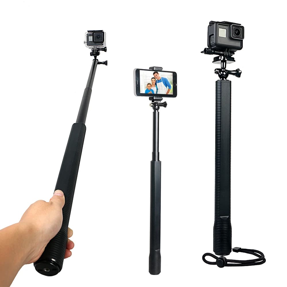 Monopiede per selfie stick in lega di alluminio con supporto per clip con testa a sfera per telefono cellulare con fotocamera Gopro Hero SJcam DJI OSMO Insta 360