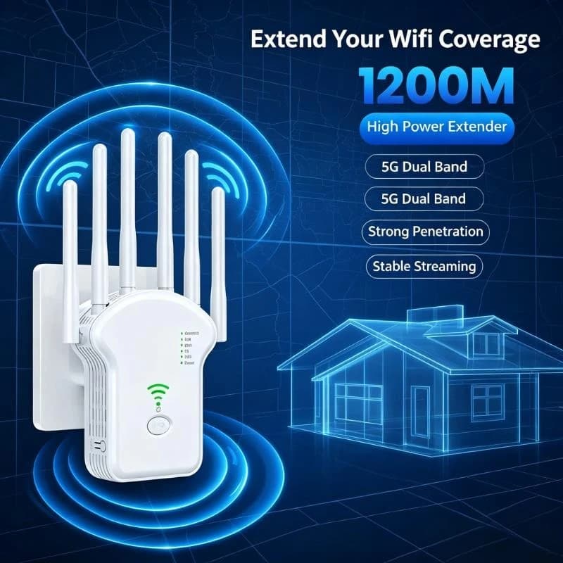 AC1200M Wifi Range Extender Dual Band 5G High Power Wireless Signal Amplifier Wifi Repeater