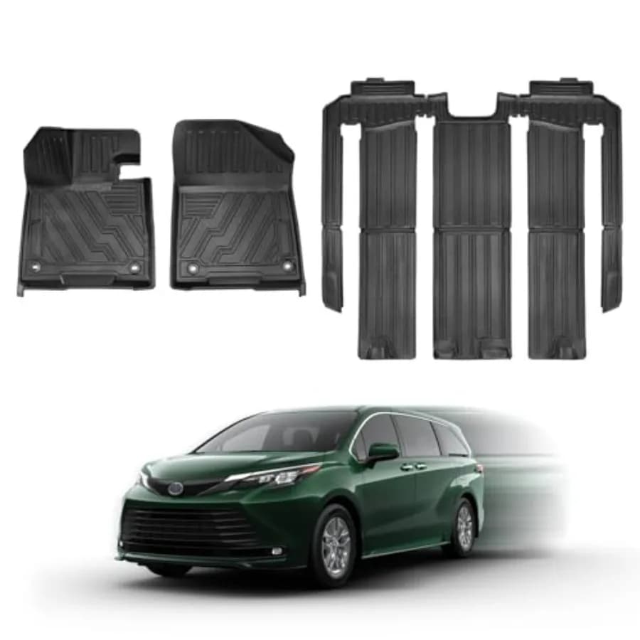 Tappetini per Auto Personalizzati 3D per Toyota Sienna 7 Posti 2021-2026, 3 File, Resistenti alle Intemperie, Neri, Premium, Antiscivolo, Durevoli