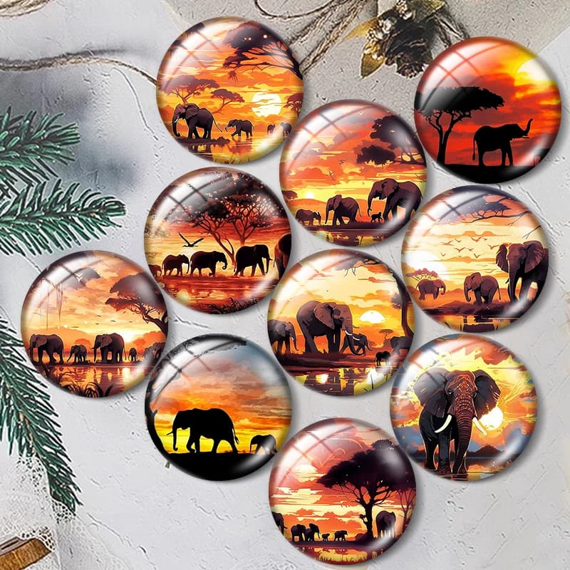 Cabochon in Vetro Sunset Elephant 12/18/20/25mm per Bracciali, Ciondoli, Anelli, Orecchini e Creazione di Gioielli