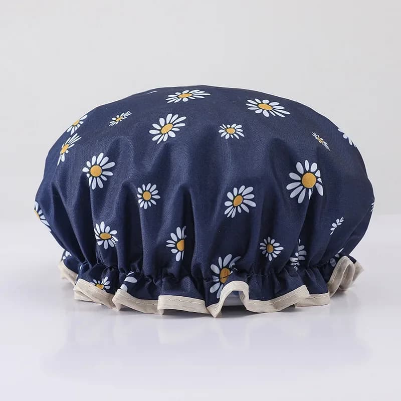 New thick and adorable woman shower headphones with daisy bow, double layer colored bathroom headdress, for adults, waterproof kitchen hats