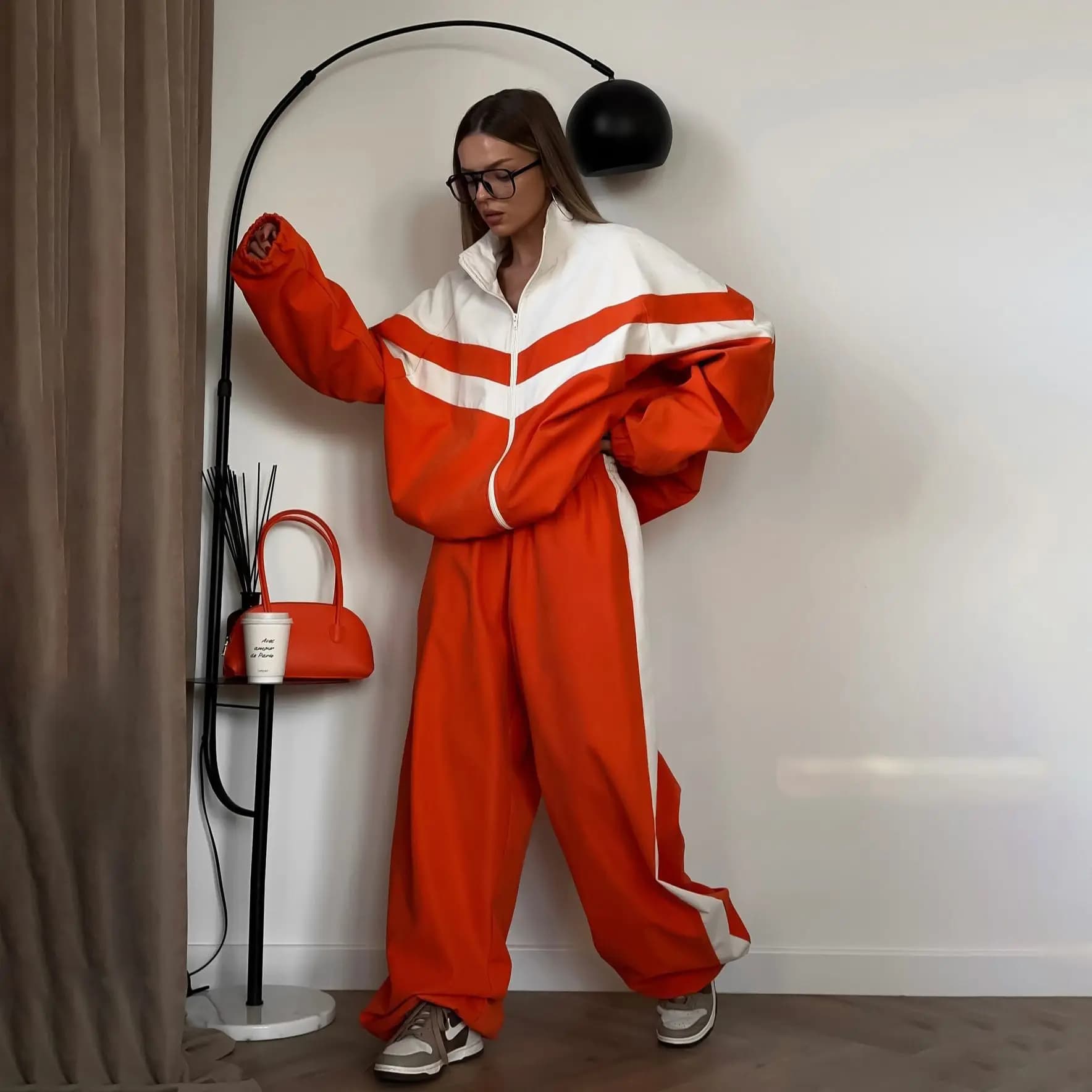 European American Women Outfit Fashion Streetwear Sporty Patchwork Trench Coat Set Two-Piece Sets Spring Autumn Loose Breathable