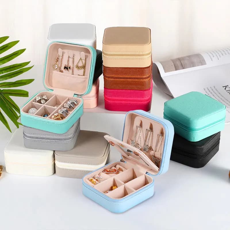 Mini Jewelry Box for Women, Portable Travel Jewelry Organizer Case with Ring Holder, Necklace Hooks, Removable Dividers,