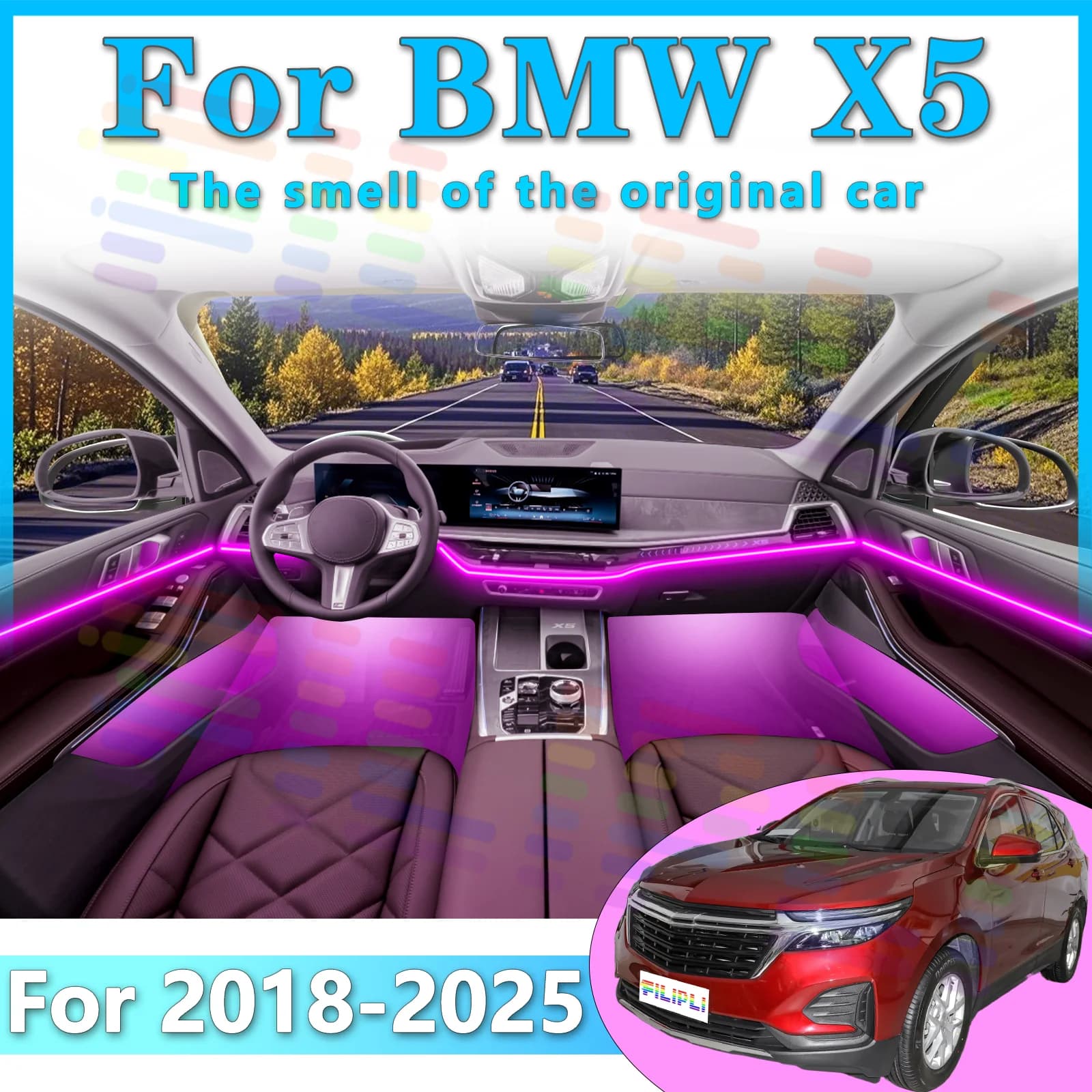 Per BMW X5 G05 Strisce ambientali interne per veicoli in acrilico invisibile di fascia alta RGB APP mobile attivata dalla musica LED con flusso cromatico
