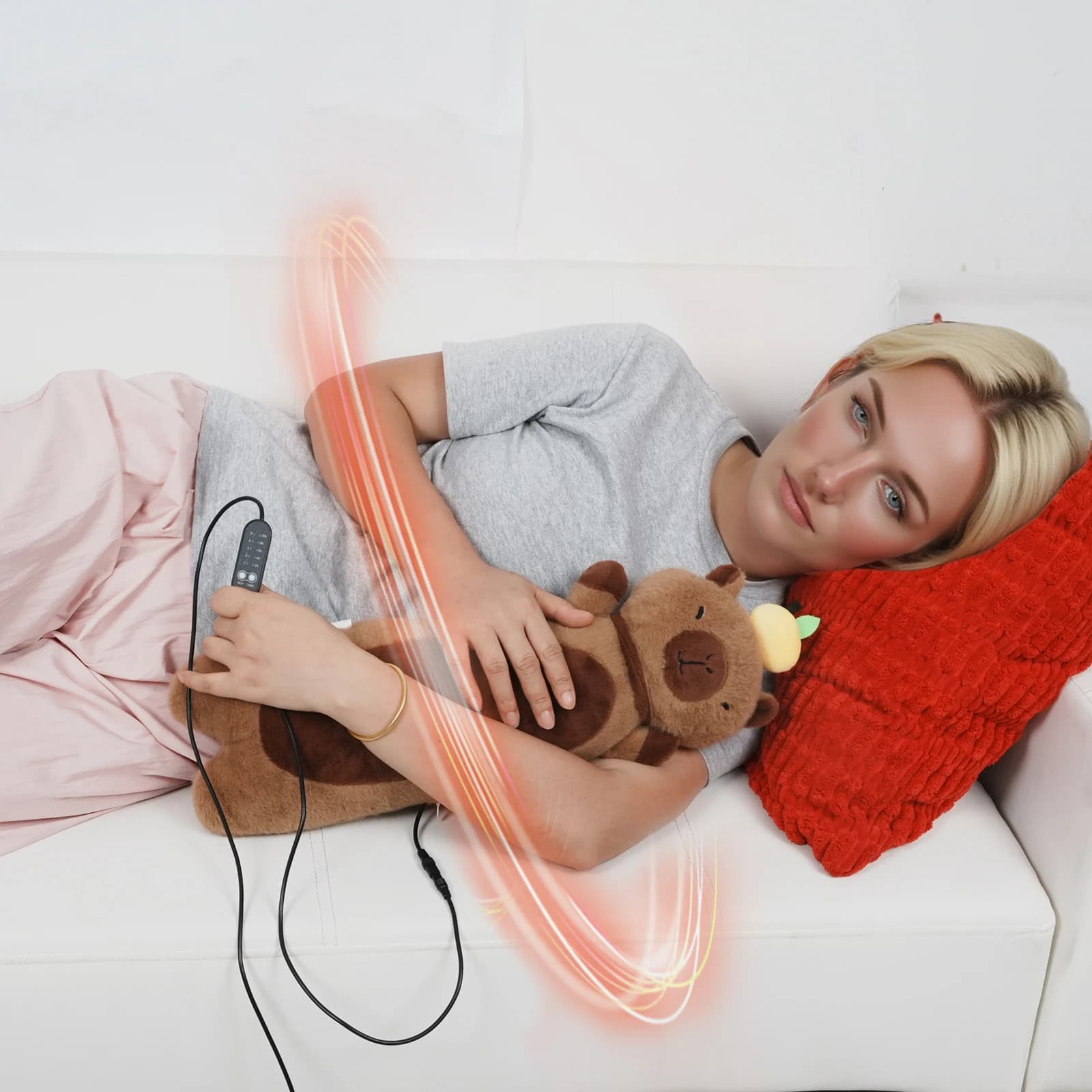 Tappetino riscaldante elettrico USB per crampi mestruali 5V 2A Tappetino riscaldante riscaldato per animali di peluche Peluche morbido Capibara Regalo per le donne Moglie