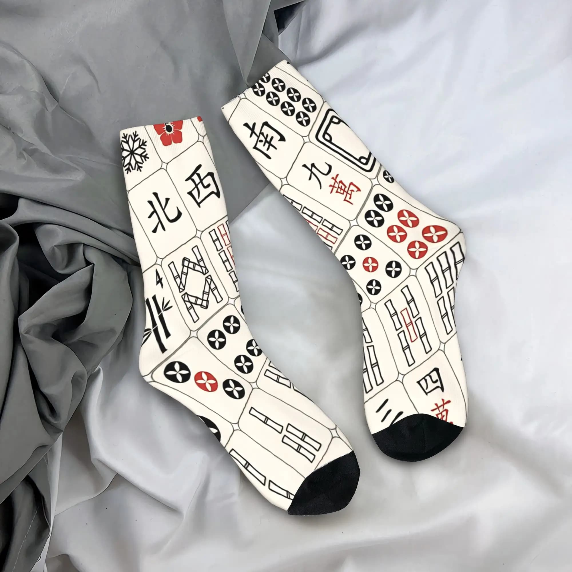 Mahjong Tile Socks Fashion Stockings Men Warm Soft Running Socks Autumn Graphic Anti Slip Socks