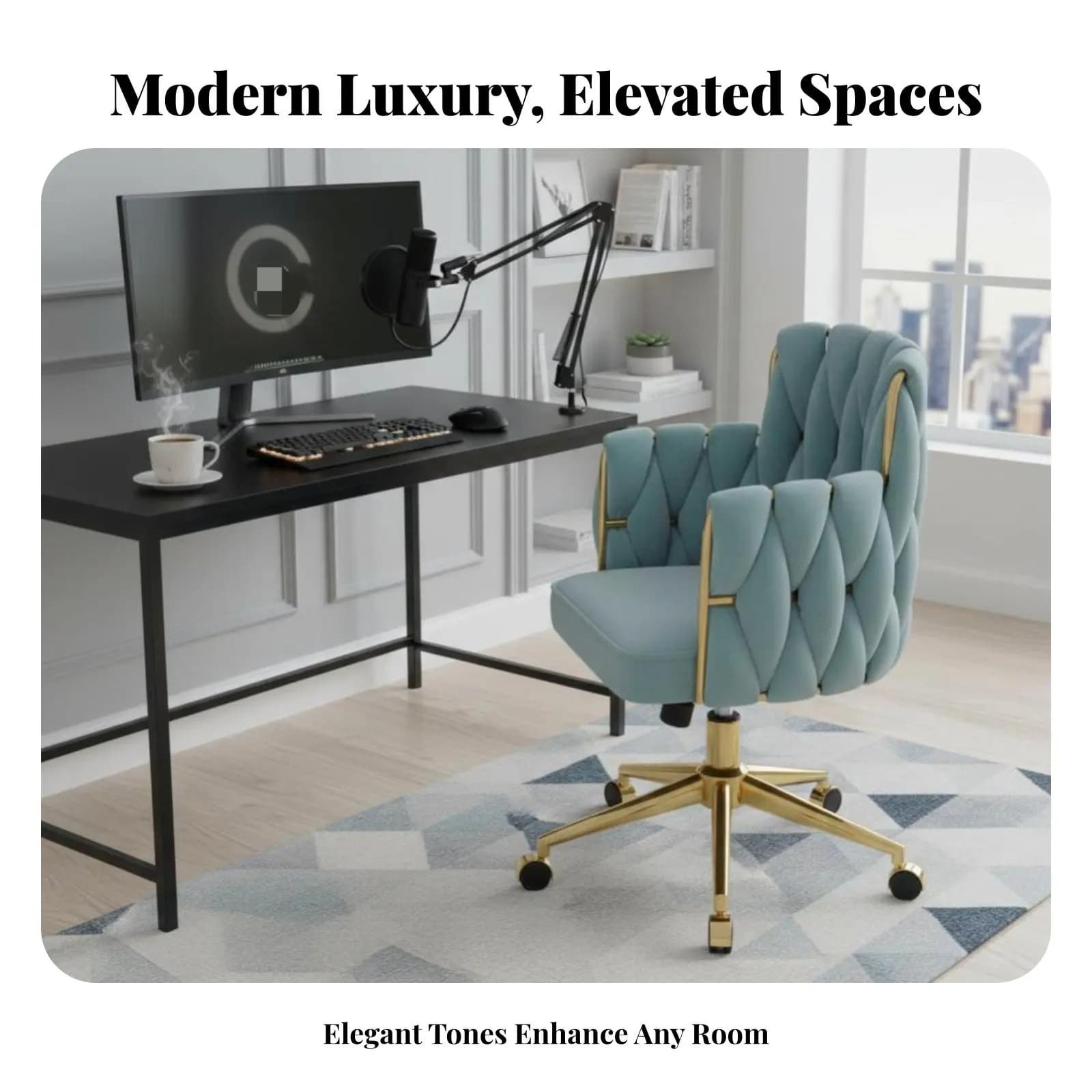 Sedia da ufficio con schienale a conchiglia, design elegante, seduta a forma di conchiglia, gambe con finitura oro, per donna