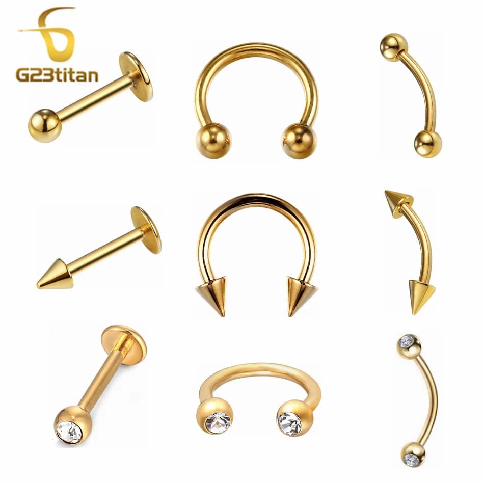 Gioielli per il Corpo Placcati in Oro PVD 16G, Piercing Ipoallergenici in Titanio a Forma di Ferro di Cavallo per Orecchie, Naso e Labbra