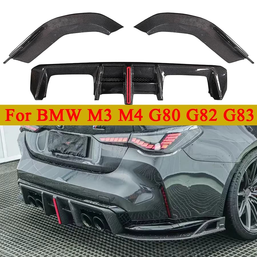 For BMW M3 G80 M4 G82 G83 2021+ Carbon Fiber Rear Lip Diffuser Back Bumper Spoiler With Light Diffuser AE Style Car Accessories