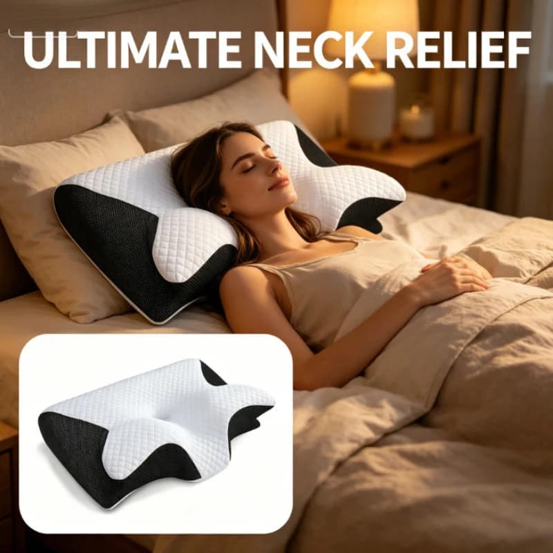 Cuscino Cervicale in Memory Foam a Forma di Farfalla, Ortopedico a Lento Ritorno, Supporto per il Collo, Cuscino Massaggiante per Casa e Sonno