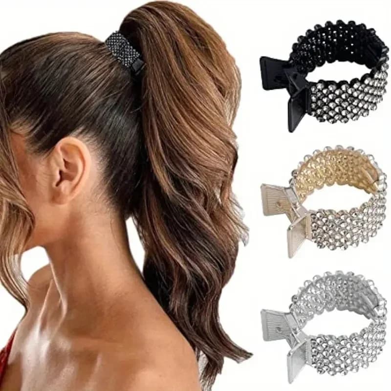 1pc eleganti fermagli per capelli decorativi con strass scintillanti supporti per coda di cavallo antiscivolo accessori per lo styling dei capelli alla moda per le donne