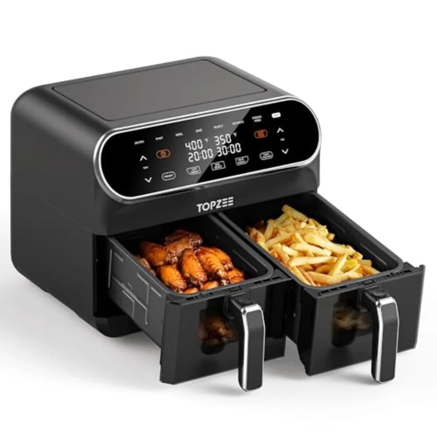 Friggitrice ad Aria 8QT con Doppio Cestello e Zone Indipendenti per Uso Familiare, Nera 90400F, Gamma di Temperatura, Cottura a Basso Contenuto di Olio, 8 Programmi di Cottura