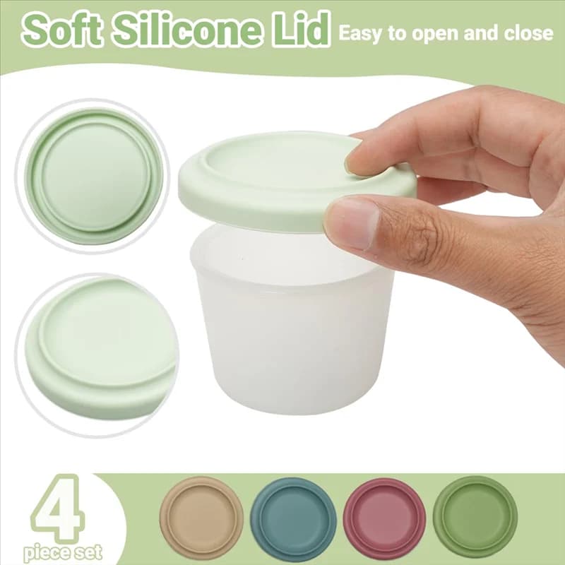 Contenitori per il pranzo stile Bento fresco Confezione da 4 scatole per snack in silicone Pentole riutilizzabili per alimenti da 4 Oz con coperchi Set di scatole per snack
