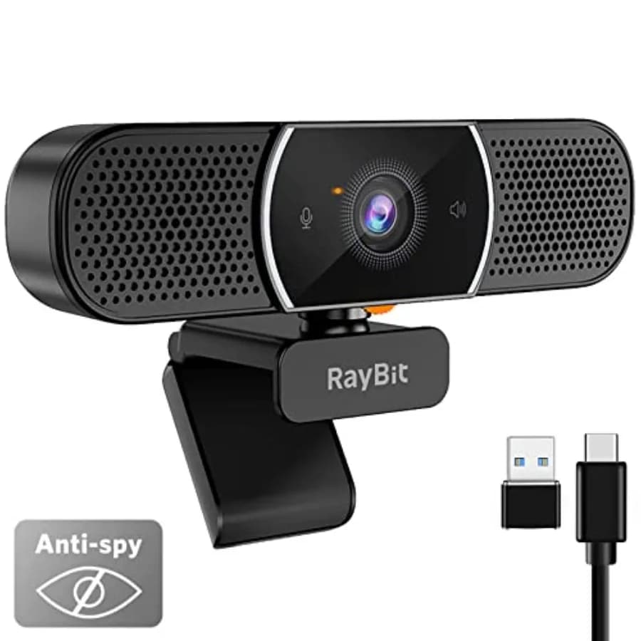 Webcam 3 in 1 - Webcam USB C 2K HD con Microfono e Altoparlante, Audio Stereo e Microfoni con Cancellazione del Rumore, Copertura Privacy, Correttore di Luce