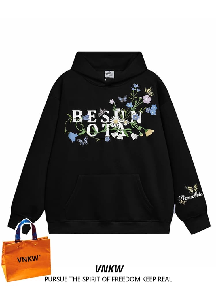 Thiened Embroidered Pure Cotton Loose Men's Hoodie Autumn Winter American Sle Couple's Outerwear Casual Streetwear