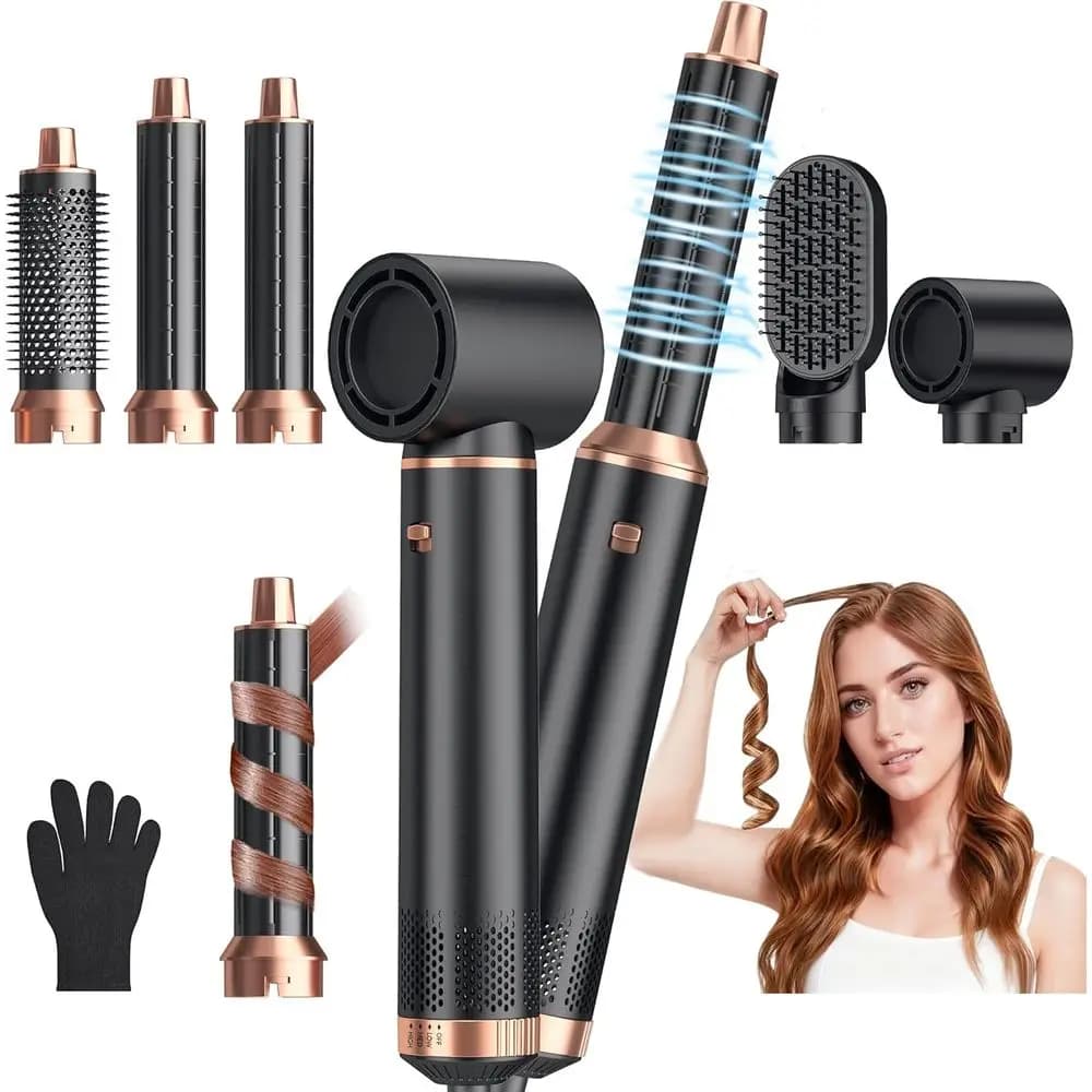 Asciugacapelli e Spazzola Styling 5-in-1: Arricciacapelli ad Aria, Ferro Arricciacapelli, Spazzola ad Aria Calda Staccabile, Ferro Arricciacapelli a Ioni Negativi per Asciugatura e Arricciatura
