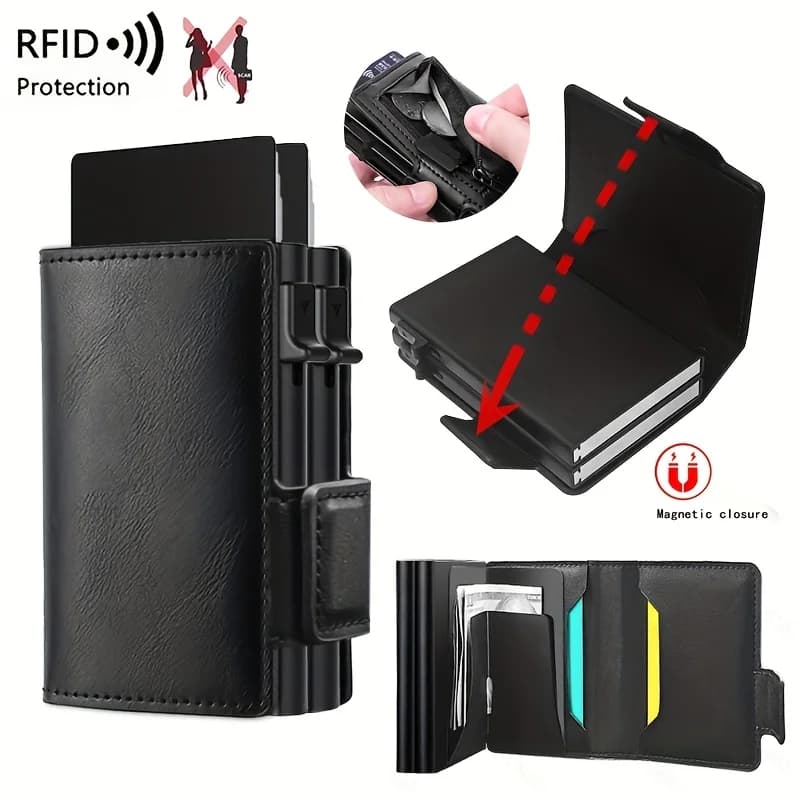 Nuovo Portafoglio Smart Sottile 2026 in Pelle PU a Doppio Strato con Protezione RFID, Porta Carte Pop-up e Scatola in Alluminio