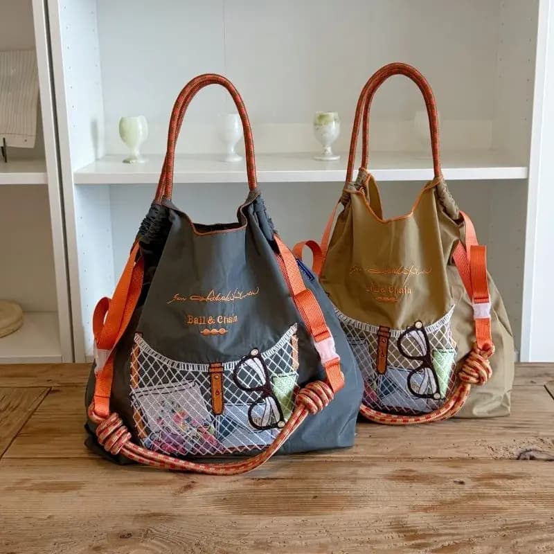 New Style Women's Shoulder Bag with Japanese-Style Embroidered Cat Design, Large Capacity Tote Bag, Lightweight and Foldable for Storage, Suitable for Commuting, Travel, Parties, Surprise Gifts, Christmas Gifts, Large Capacity Handbag, Commuter Bag, Women's Bag