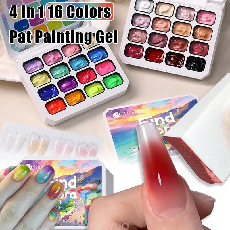 Set 4 in 1 per Nail Art con 16 Colori, Gel Polish per Pittura Unghie, Effetto Sfumato, Palette Creativa 3D per Miscelazione, Strumenti per Manicure