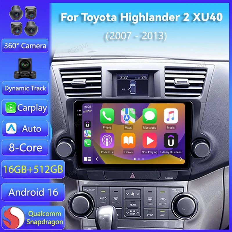 Autoradio Android 16 per Toyota Highlander 2 XU40 2007 2008 - 2013 Carplay Navigazione Auto 2Din Player DSP Video Stereo WIFI+4G