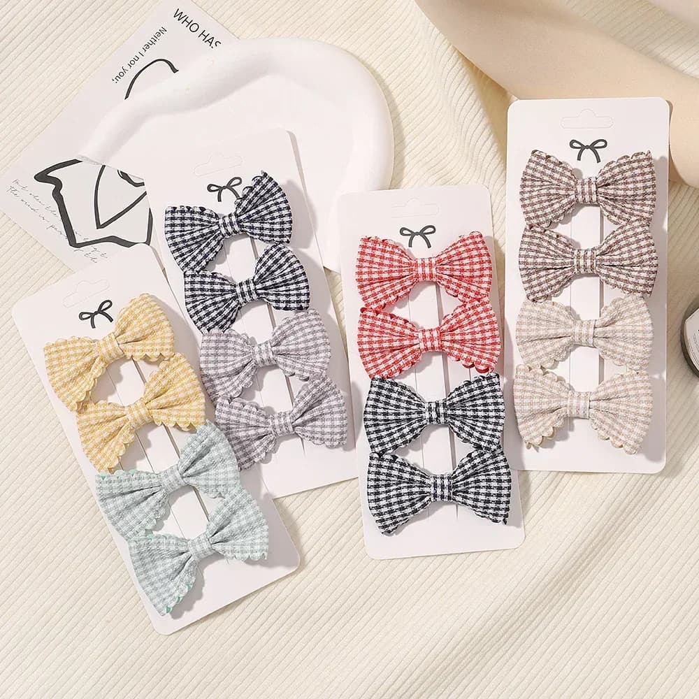 4 Pz/set Candy Color Mini 2.5 "Sweet Hair Strings Dances for Girl Beautiful Plaid Forks For Kids Hairgrips Coppers Gift