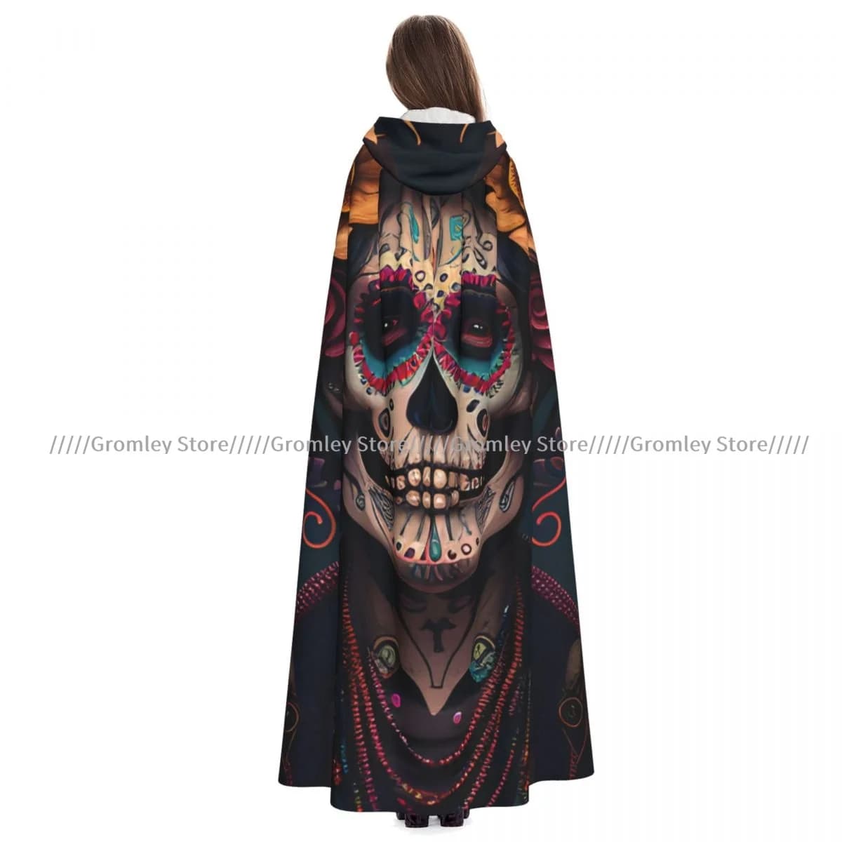 Mantello di Halloween Unisex Day Of The Dead Cape Costume medievale con cappuccio Witch Wicca Vampire