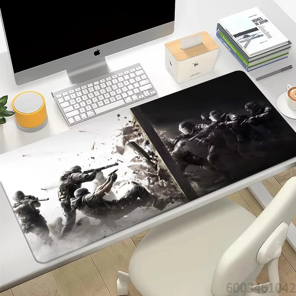 Tappetino per Mouse da Gioco Tattico, Grande Tappetino da Scrivania con Scena di Guerra in Bianco e Nero per Giocatori FPS