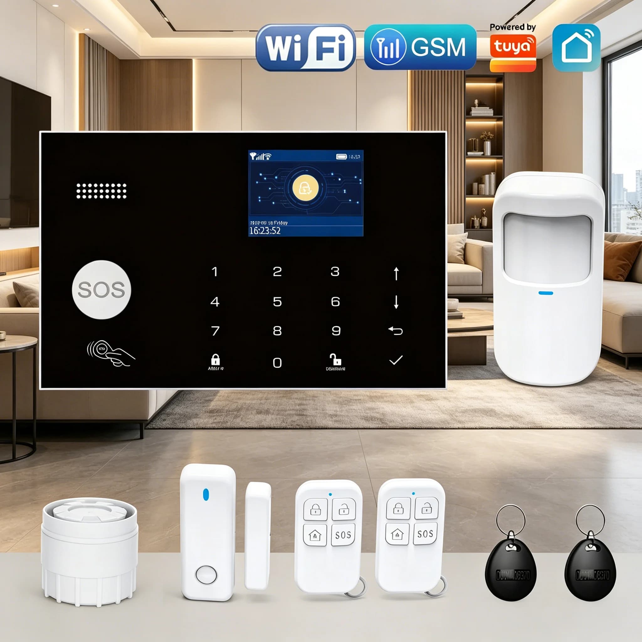 Kit Sistema di Allarme Domestico WiFi GSM Tugard con Telecamera e Sensore Porta/Finestra per Sicurezza Domestica